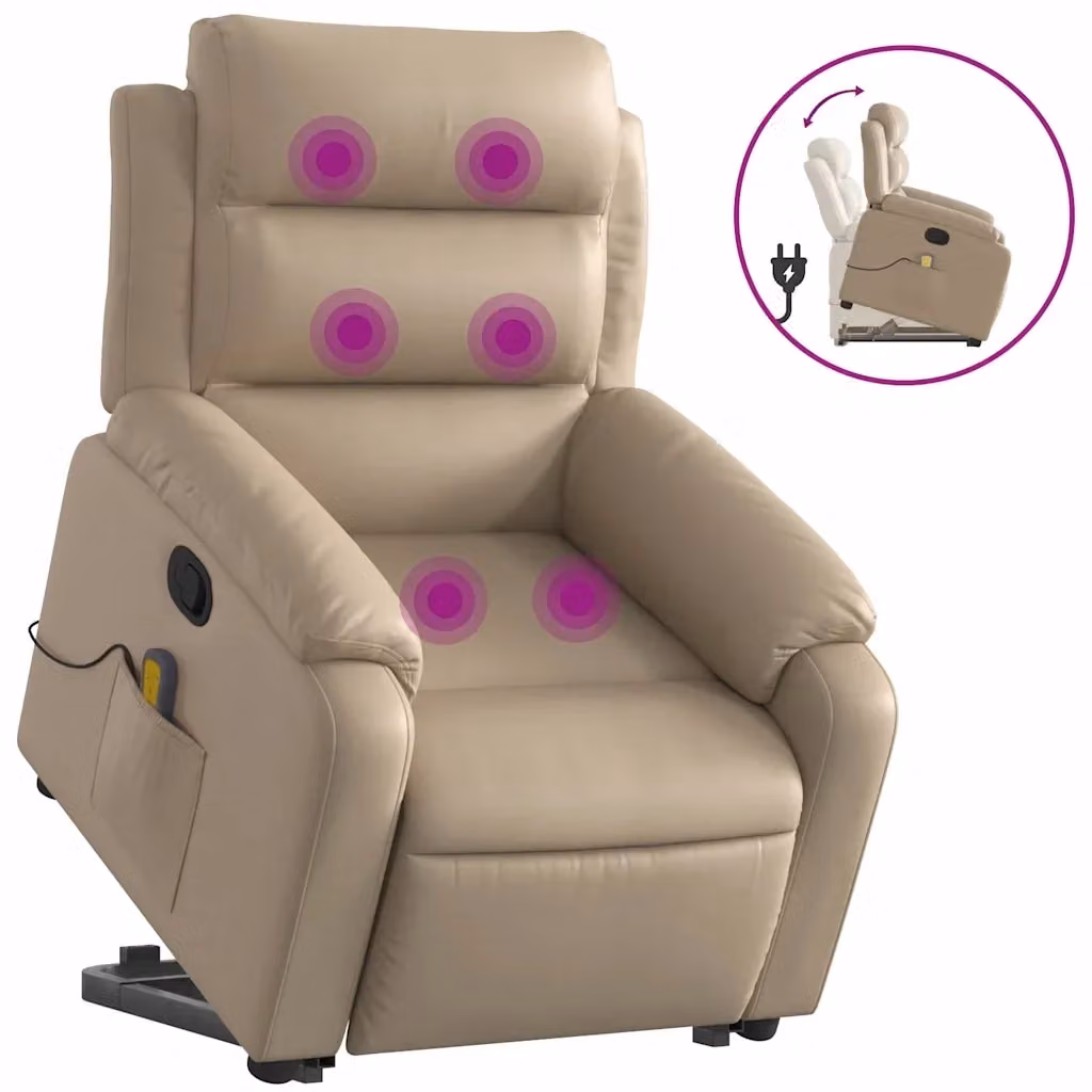 Poltrona alzapersona reclinabile con massaggio vidaXL in similpelle beige – 2