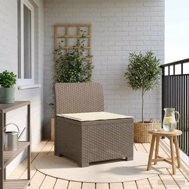 Divano da giardino a 1 posto con cuscino in rattan effetto moderno colore grigio L: 70 cm, P: 62 cm, H: 55 cm