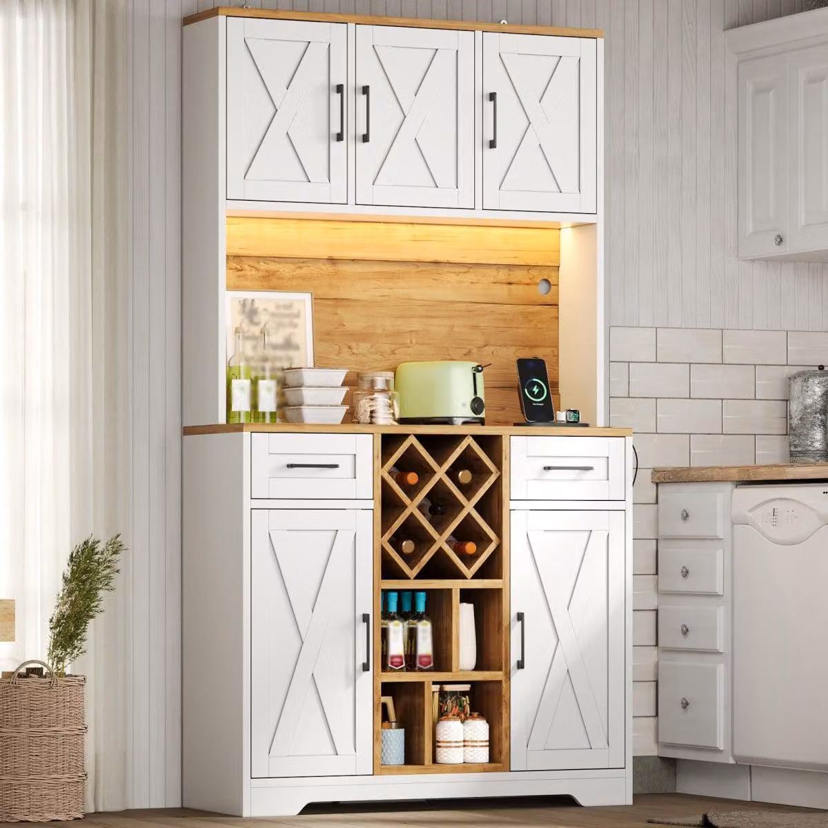 Armadio da cucina con illuminazione a LED, modello dispensa, colore bianco naturale, dimensioni 105 x 40 x 180 cm