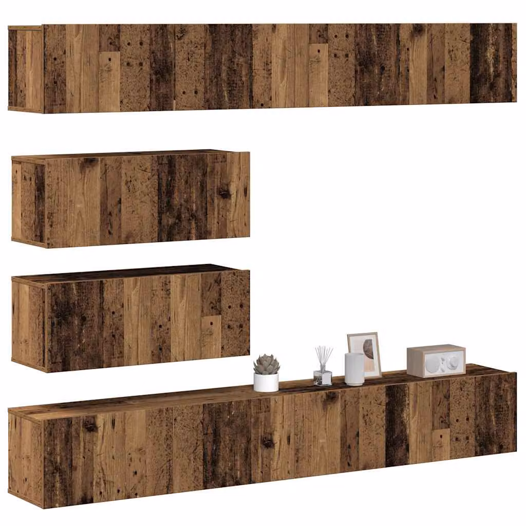 Set Mobile TV vidaXL da 6 pezzi in stile classico, montaggio a parete, colore marrone, in legno e MDF