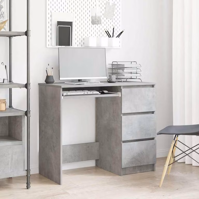 Scrivania moderna vidaXL in legno e MDF grigio con cassettiera L: 90 cm, P: 45 cm, H: 76 cm