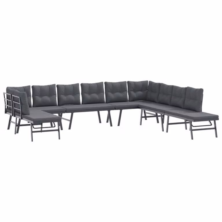 Set Panche Giardino Cuscini 7pz Nere Acciaio Verniciato Polvere