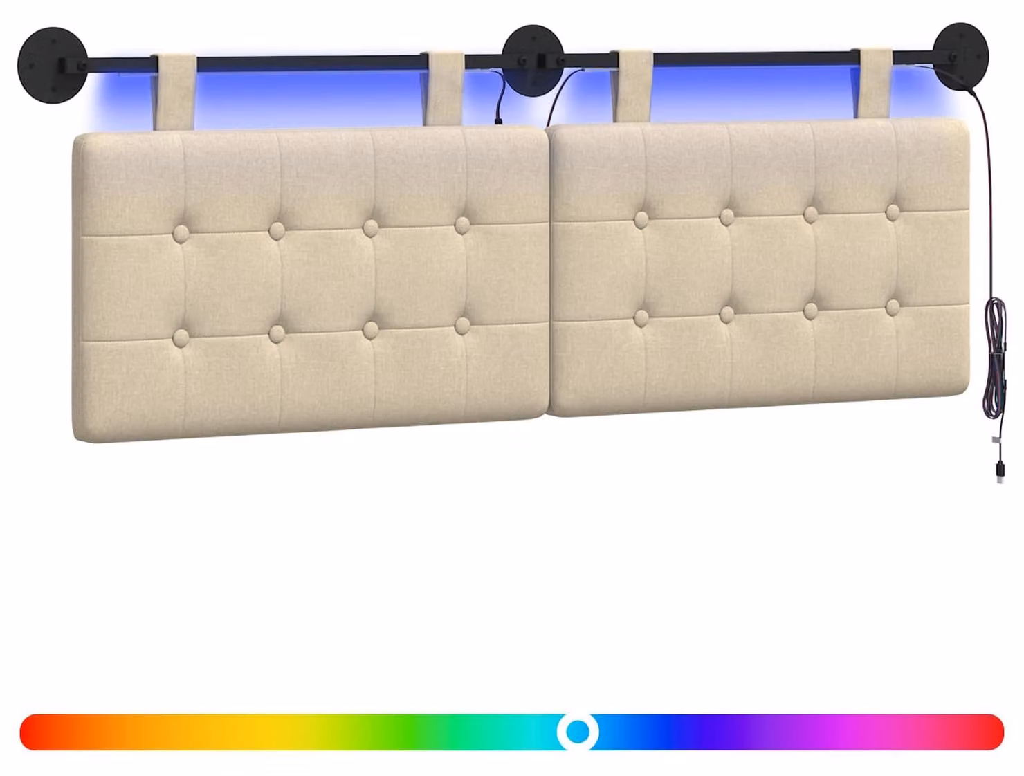 Testiera sospesa Con luce LED Crema Tessuto