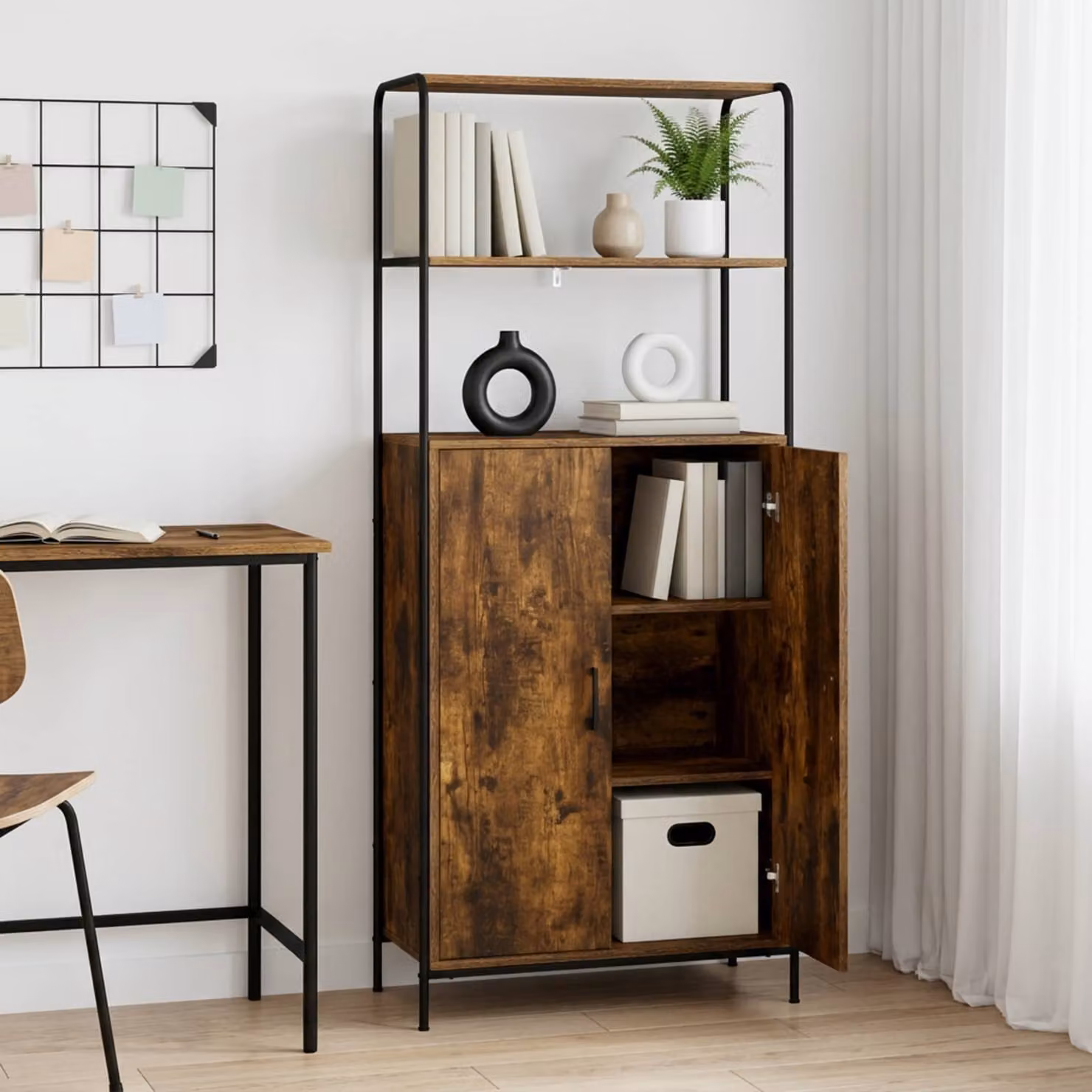 Credenza moderna vidaXL in legno e metallo color marrone, L: 40 cm, P: 33 cm, H: 161 cm