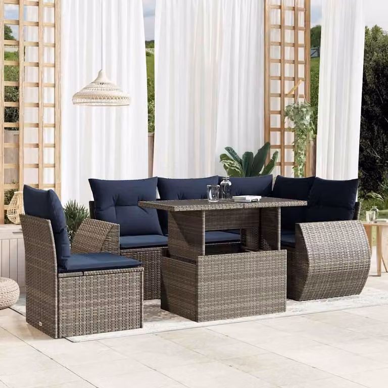 Maison Exclusive - Set di 6 divani da giardino con cuscini, grigio, polyrattan