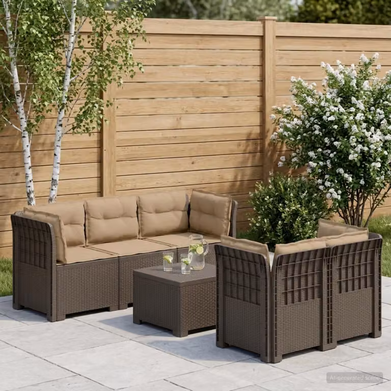Set da giardino vidaXL moderno in polyrattan con divano angolare a L, cuscini imbottiti e tavolino da caffè, resistente alle intemperie e ai raggi UV
