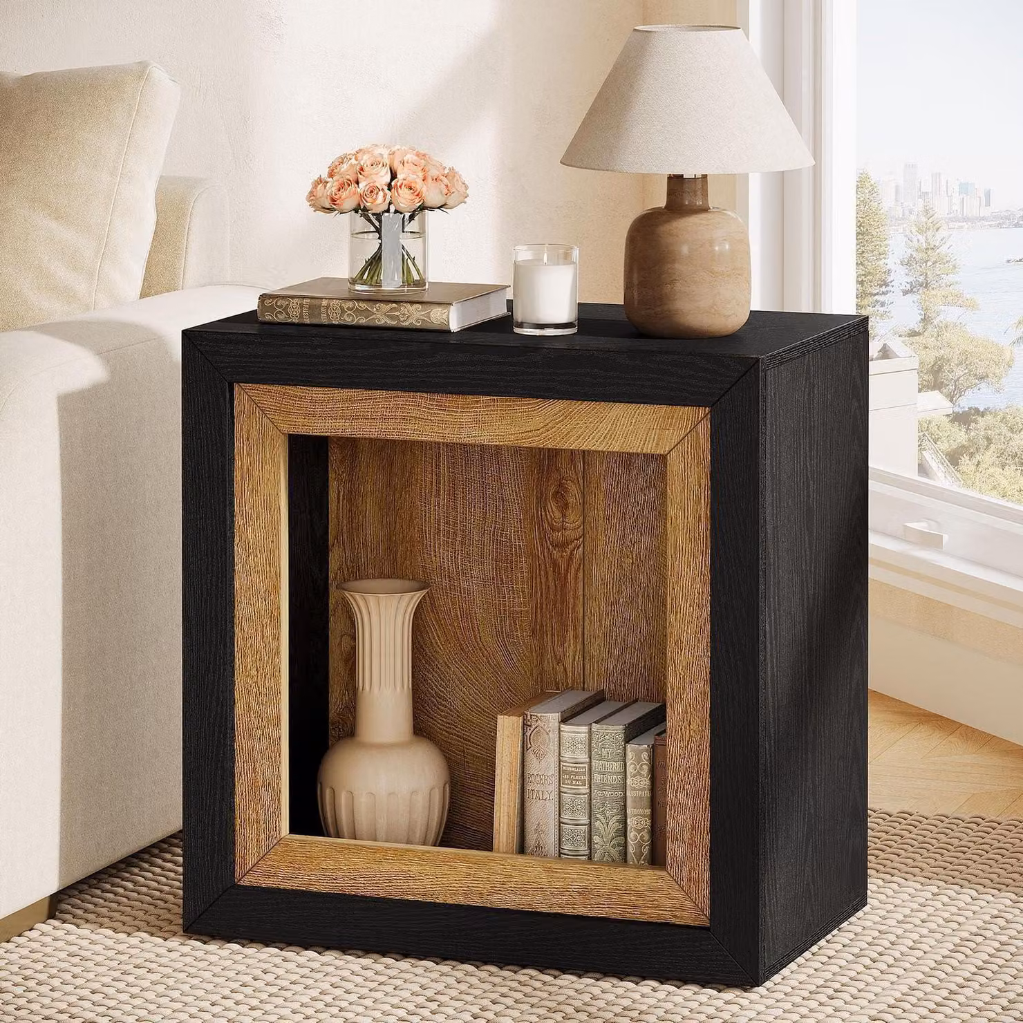 Tavolino laterale stretto, design da cornice, color marrone, 60x30x60 cm