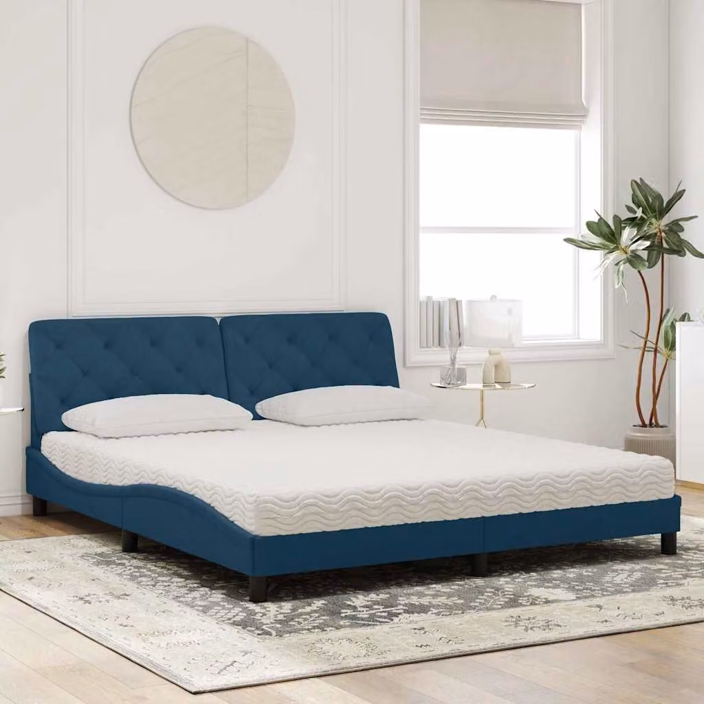 Letto con Materasso in Velluto Blu vidaXL L/P/H: 218 x 180 x 74,5 cm – 1