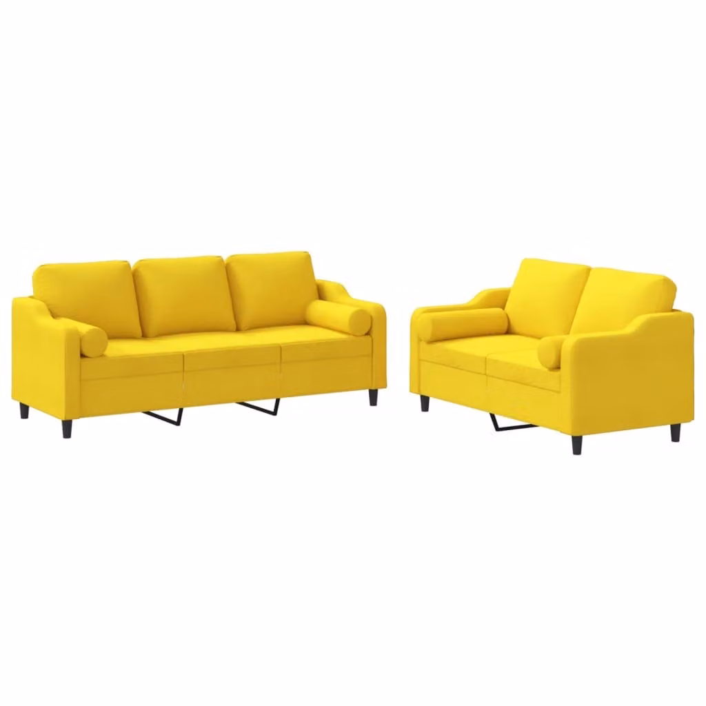 SYFAX™ Set di Divani 2 pz con Cuscini Giallo Chiaro in Tessuto