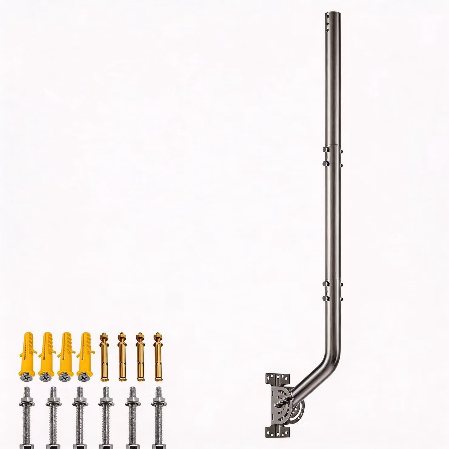 Supporto per antenna in metallo, 82 cm, adatto per pareti, tetti o grondaie, colore argento