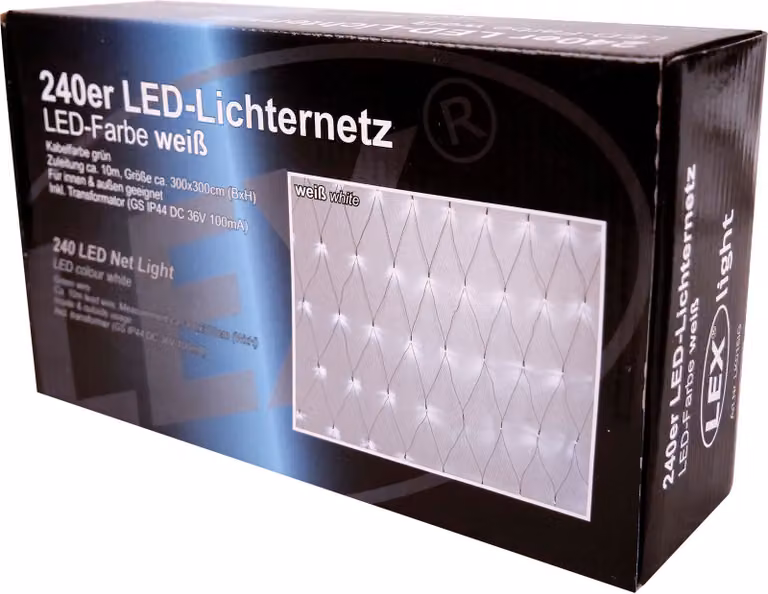 LEX 240 Rete luminosa LED 3x3 m bianco freddo, cavo verde LK016IG