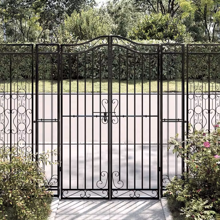 Cancello da giardino a battente doppio vidaXL in ferro battuto nero L: 121 cm, P: 8 cm, H: 150 cm