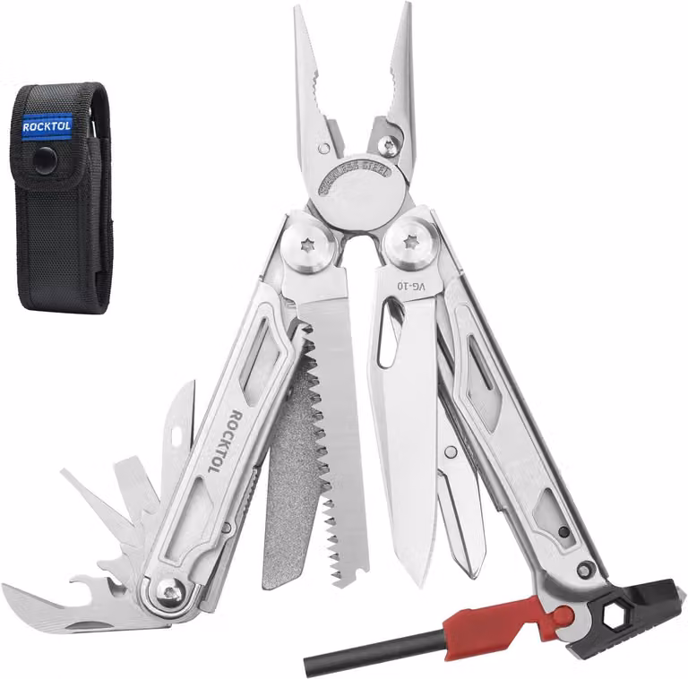 Pinza multifunzione 22-in-1, con accendifuoco e custodia in nylon, ideale per il campeggio