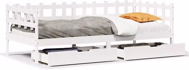 Letto singolo | Letto per adulti | Dormeuse con Cassetti Bianca 80x200 cm Legno Massello di Pino