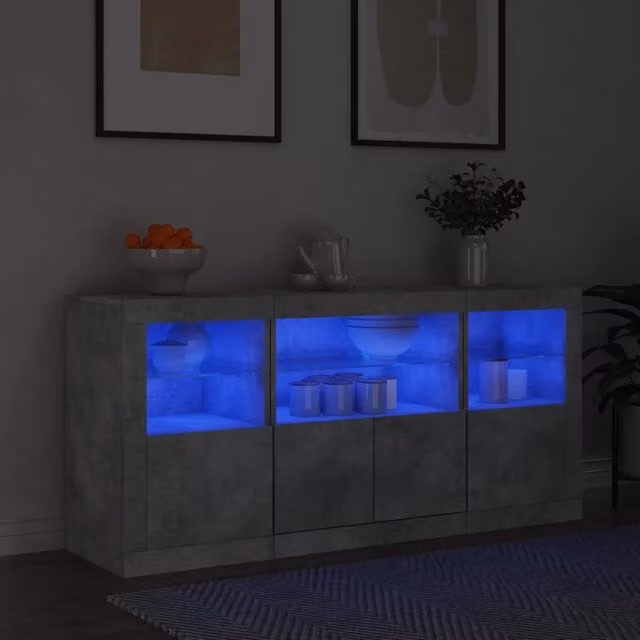 Credenza moderna vidaXL con luci LED integrate in grigio opaco L: 142,5 cm, P: 37 cm, H: 67 cm