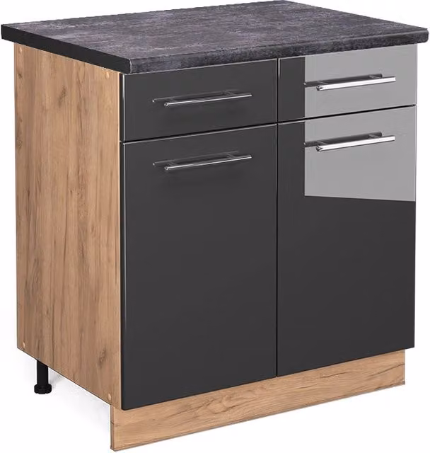 Mobiletto base per cucina Fame-Line Antracite lucido/Rovere dorato 80 cm, PL Antracite Vicco
