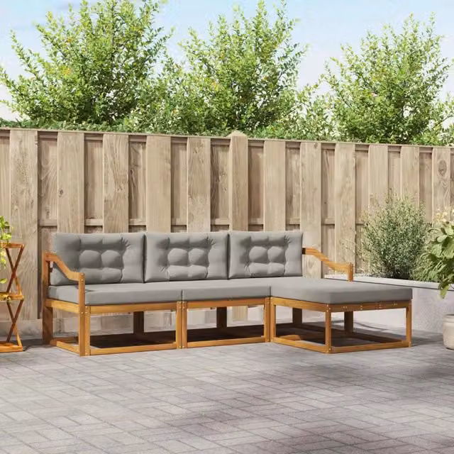 Set di divani da esterno 4 pz Grigio Naturale e Chiaro 3367419