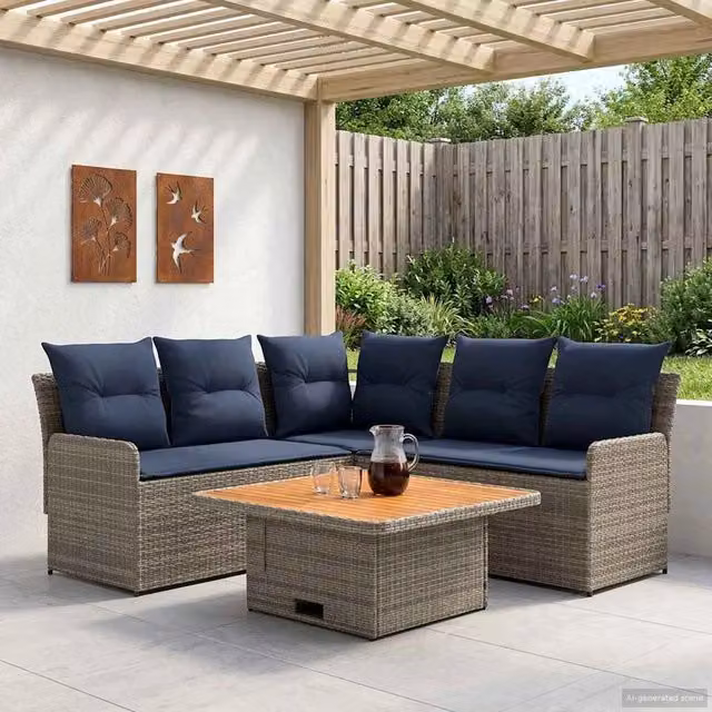 Set di Mobili 4 pz Grigio e Blu Navy Rattan in PE 3422179
