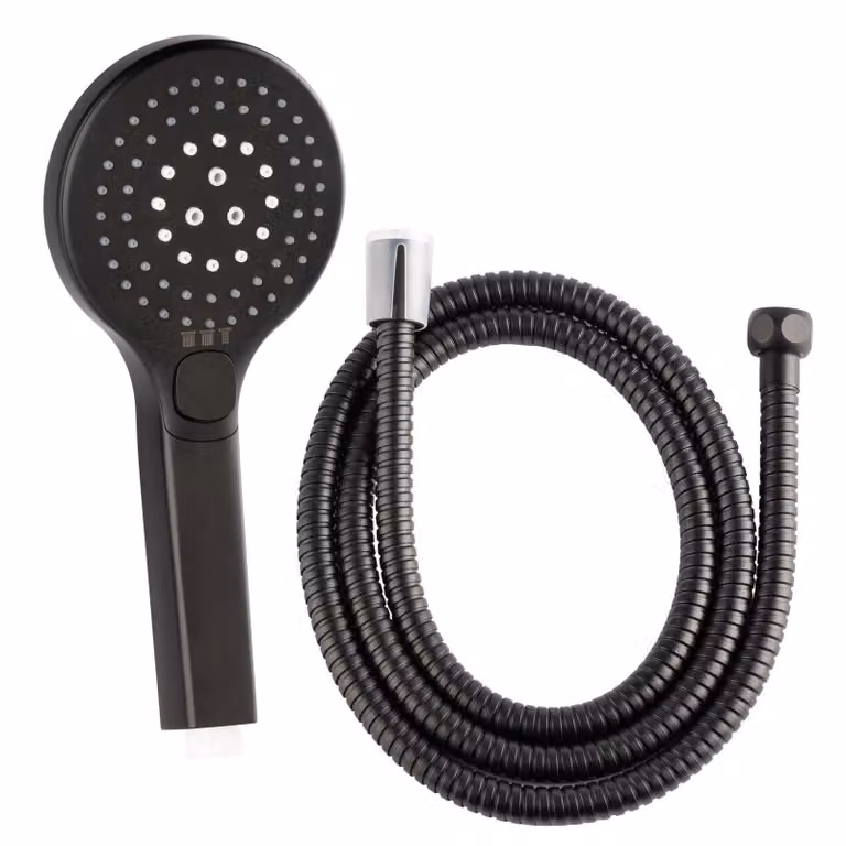 Soffione doccia con 3 funzioni, compreso tubo flessibile da 150 cm, nero