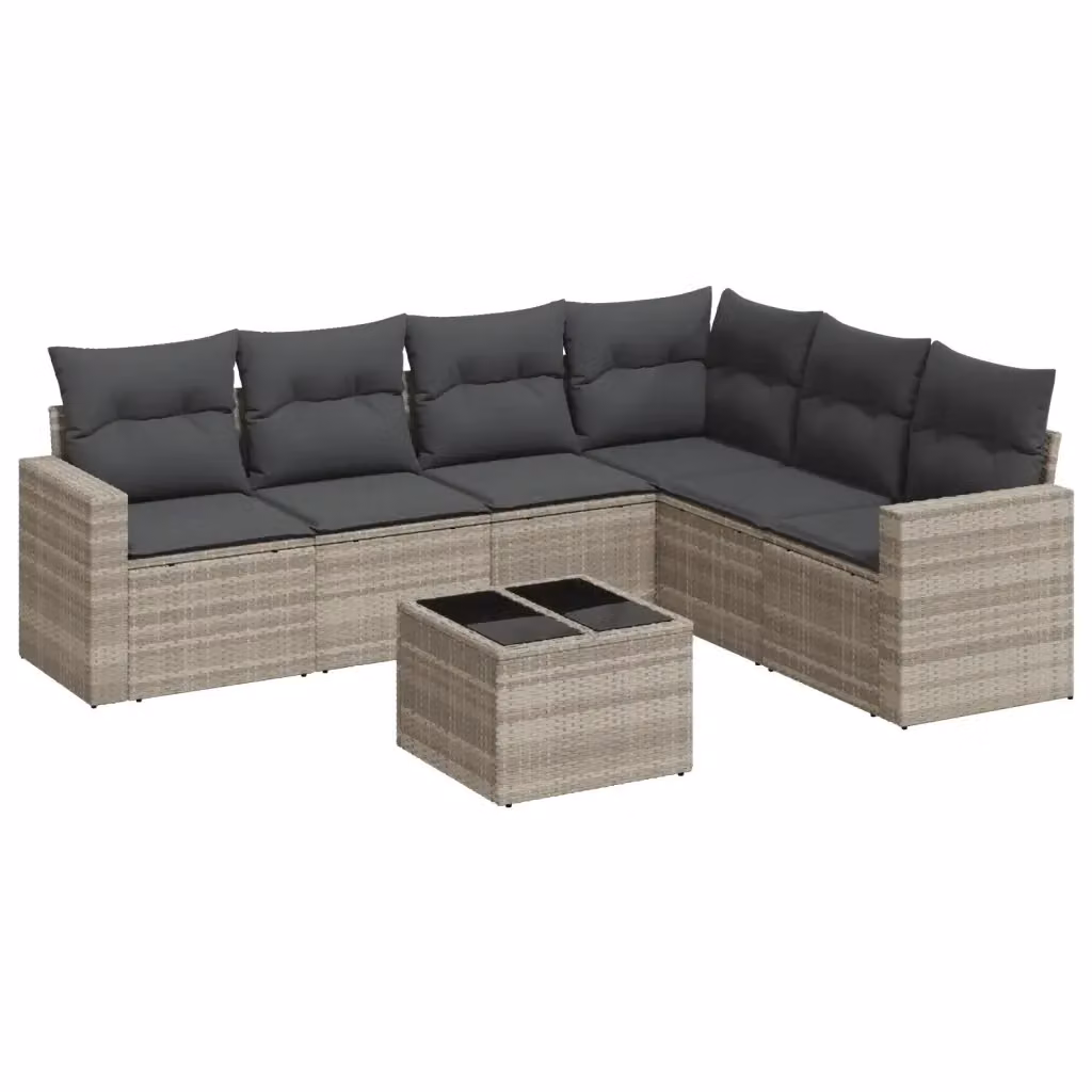 vidaXL Set Divani da Giardino 7pz a Forma di L in Polyrattan Grigio con Cuscini e Tavolino da Esterno – 2