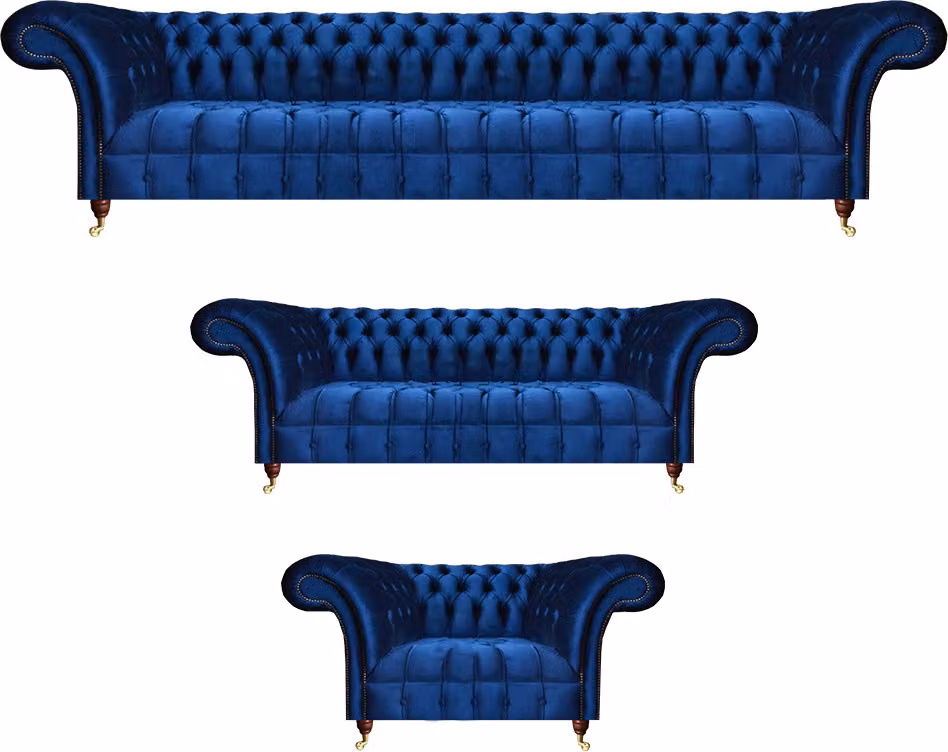 Sofa Set 3tlg Luxus Blau Komplett Chesterfield Wohnzimmer Polstermöbel
