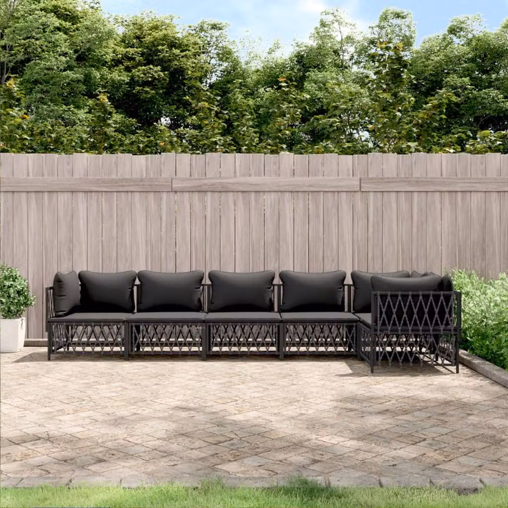 Set Salotto da Giardino vidaXL 6 pz Moderno a Forma di L in Acciaio Antracite e Textilene con Cuscini