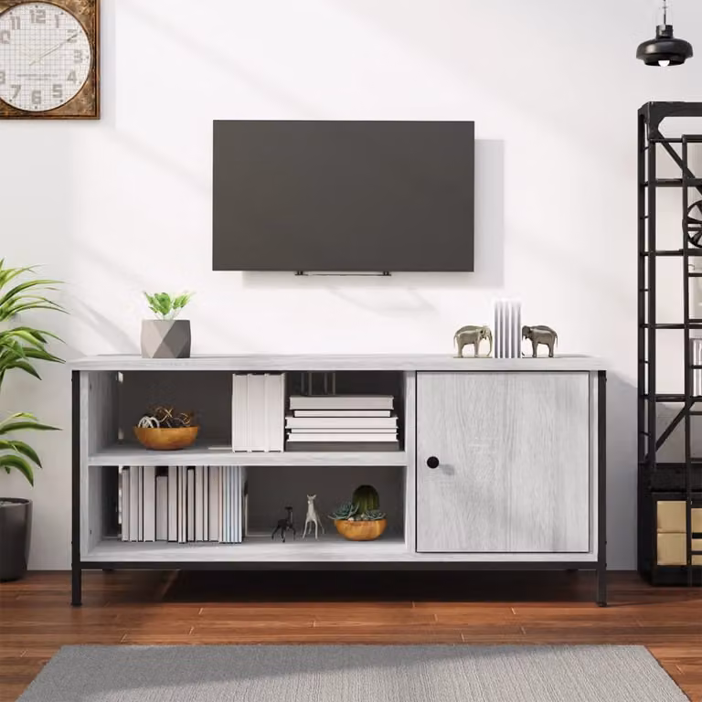 Mobile Porta TV vidaXL in Legno e Metallo, Grigio Sonoma, L 100 cm x P 40 cm x H 45 cm