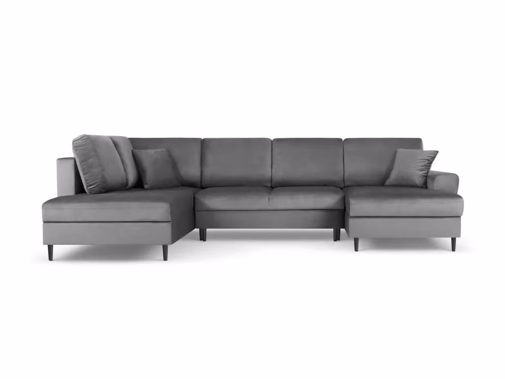 Divano panoramico convertibile Kyoto Cosmopolitan Design con contenitore, 7 posti, velluto grigio chiaro, L/P/H: 313 x 194 x 88 cm – 2