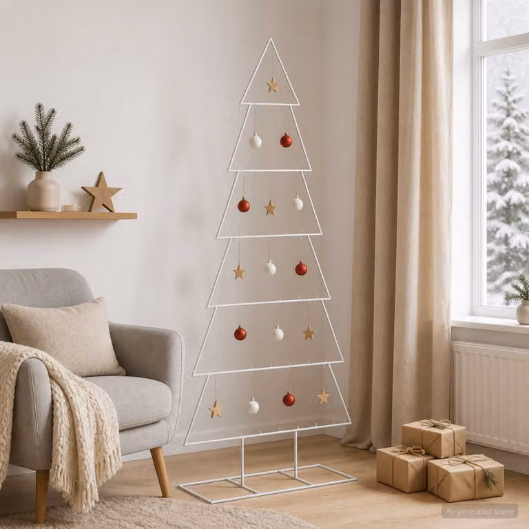 Albero di Natale moderno vidaXL KUOPIO in metallo bianco con supporto, Altezza: 180 cm