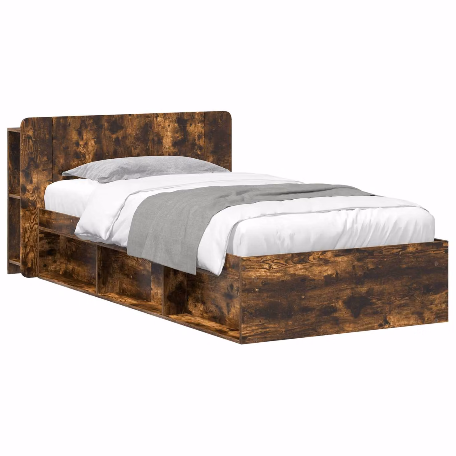 vidaXL Telaio letto con contenitore e cassetti Rovere Fumo L: 200 cm, P: 80 cm, H: 95 cm