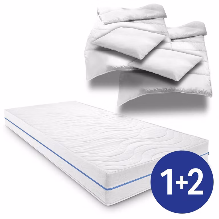 Materasso ergonomico 180x200 cm Supportho Premium a 7 zone, altezza 18 cm, grado di rigidità H2/H3 + 2 set lenzuola in microfibra CloudComfort Basic 135 x 200 cm + 80 x 80 cm