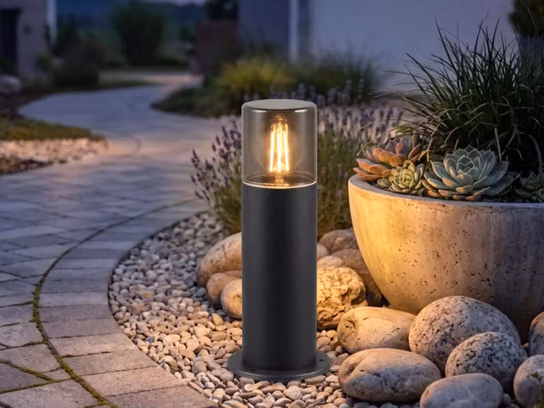 Lampada da esterno a LED per zoccolatura, nera e color fumo, illuminazione per vialetti da giardino, altezza 30 cm