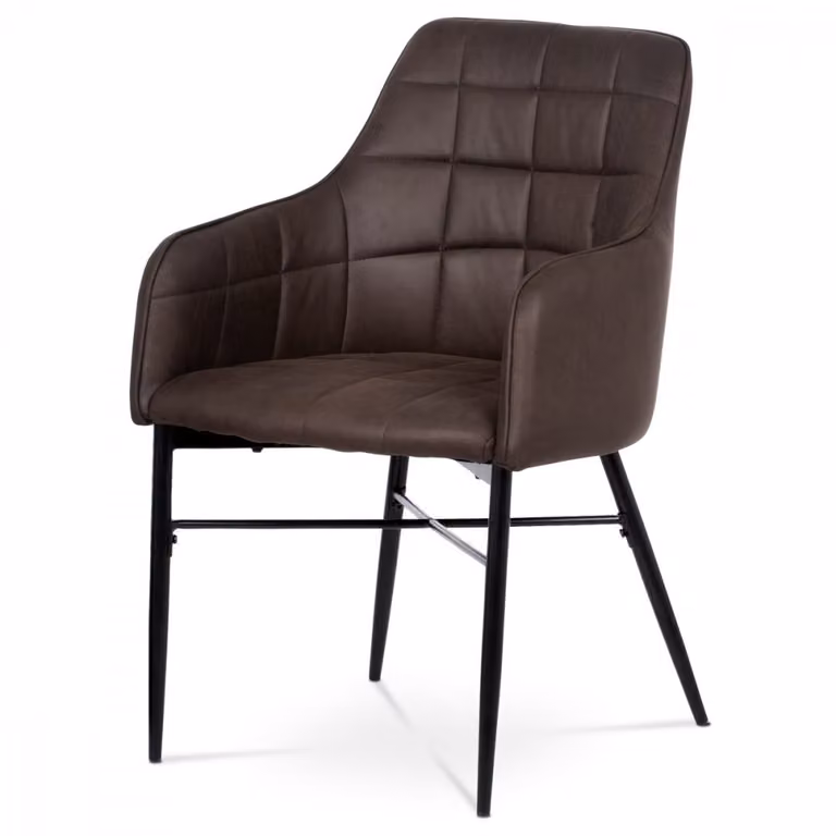 Sedia da pranzo, rivestimento in tessuto nero in pelle vintage, base a quattro gambe in metallo,