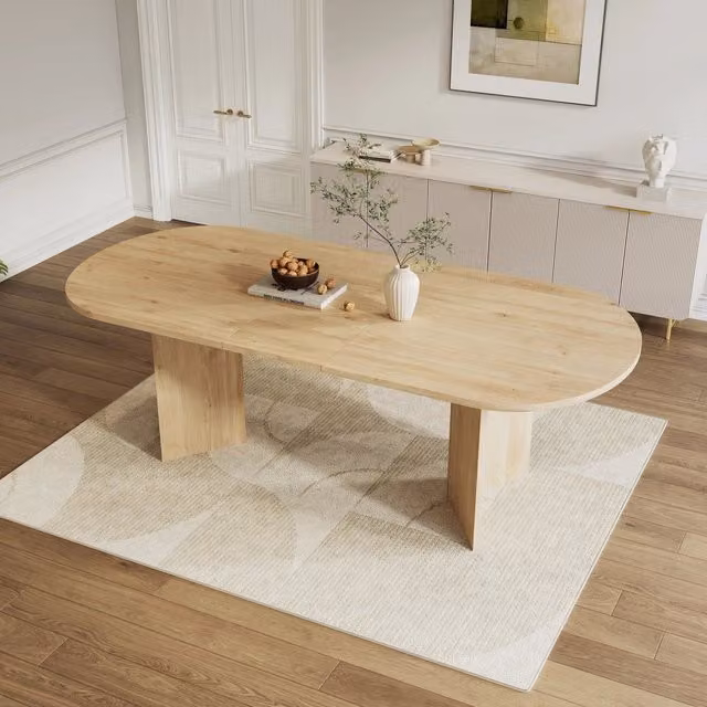 Tavolo da pranzo allungabile ovale Mivray con piano in MDF marrone e angoli arrotondati per 4-8 persone