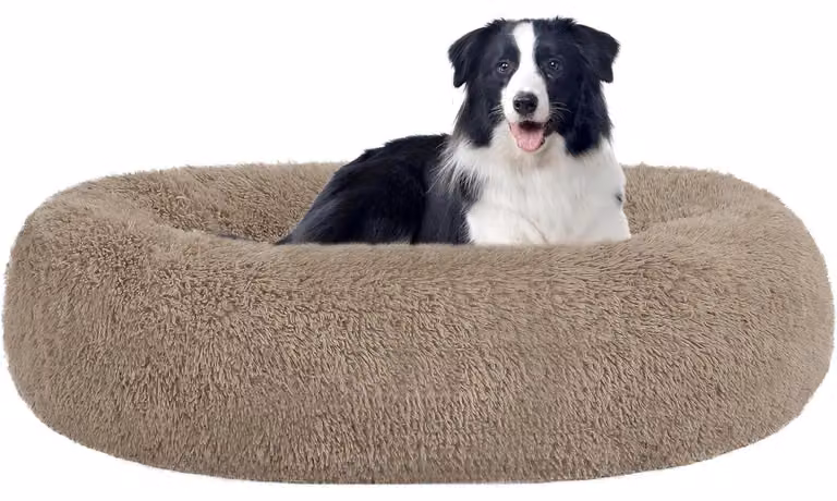 Cuccia ortopedica per cani, forma a ciambella, imbottita, lavabile, diametro 90 cm, color cammello
