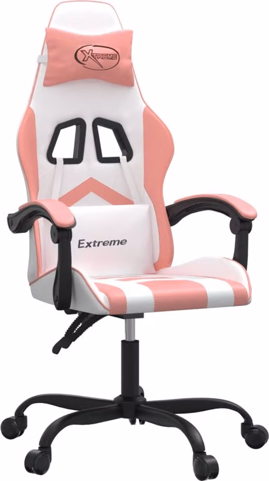 Sedia da Gaming Girevole Bianco e Rosa in Pelle finta