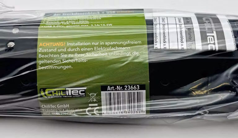 blocco prese a 4 vie + 2x USB, nero, montaggio a parete