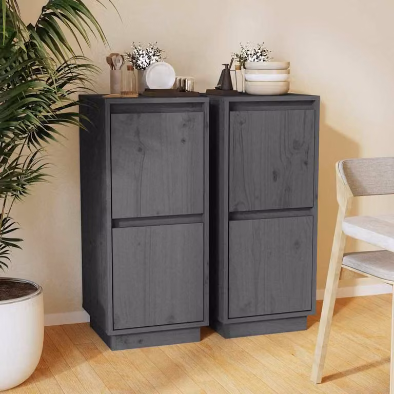 Set di 2 credenze vidaXL in legno massello di pino grigio, L/P/H: 31,5 x 34 x 75 cm