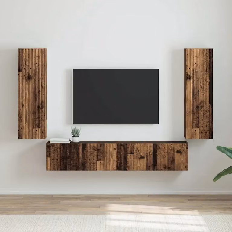 Set di 2 mobili TV da parete in legno vecchio marrone, design moderno per soggiorno, L/P/H: 30 x 31 x 100 cm