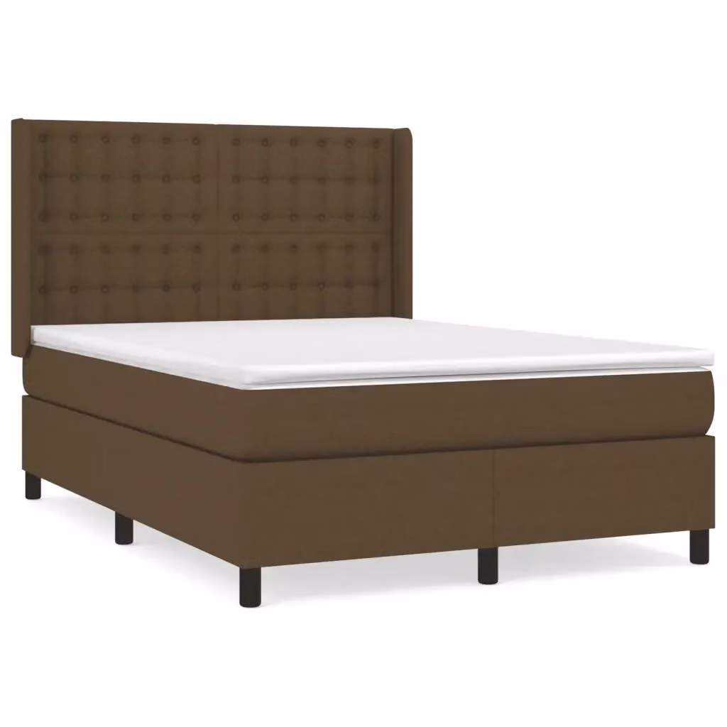 vidaXL Giroletto a Molle con Materasso Ibrido in Tessuto Marrone Scuro e Bianco L/P/H: 200 x 140 x 128 cm – 2