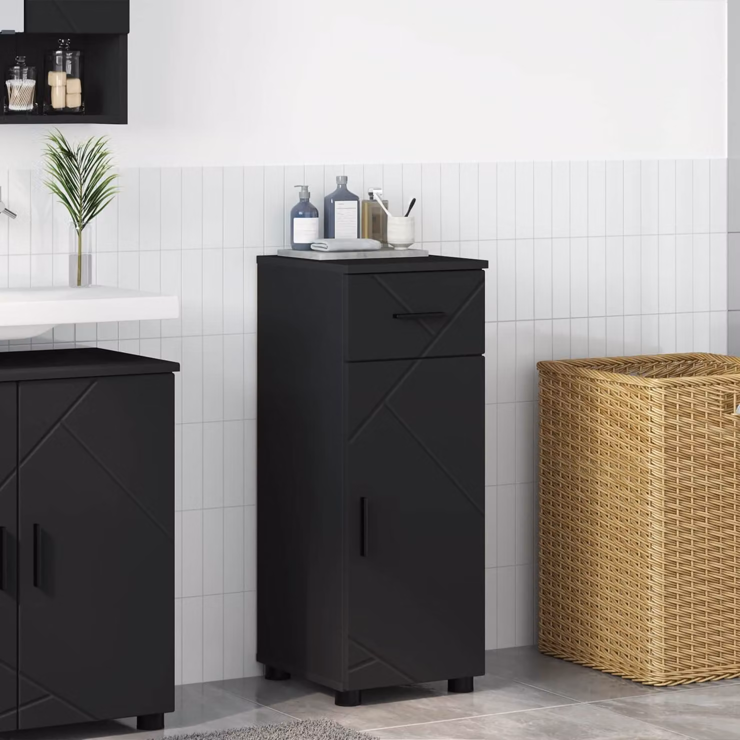 Mobile da bagno moderno vidaXL nero con ante a cerniera L/P/H: 30 x 35 x 80 cm