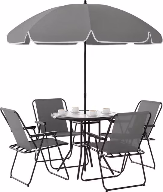 Set da giardino Minimal composto da 6 pezzi in acciaio con sedie pieghevoli grigio e nero