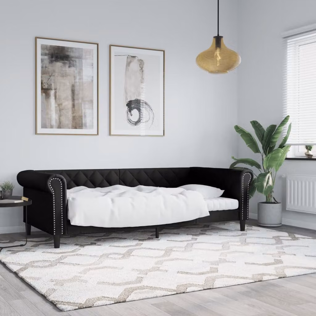 Letto da giorno moderno vidaXL in similpelle nera con struttura imbottita, L/P/H: 90 x 190 cm