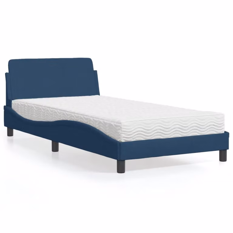 Letto con Materasso Dover blu vidaXL in tessuto e legno, L/P: 100 x 200 cm
