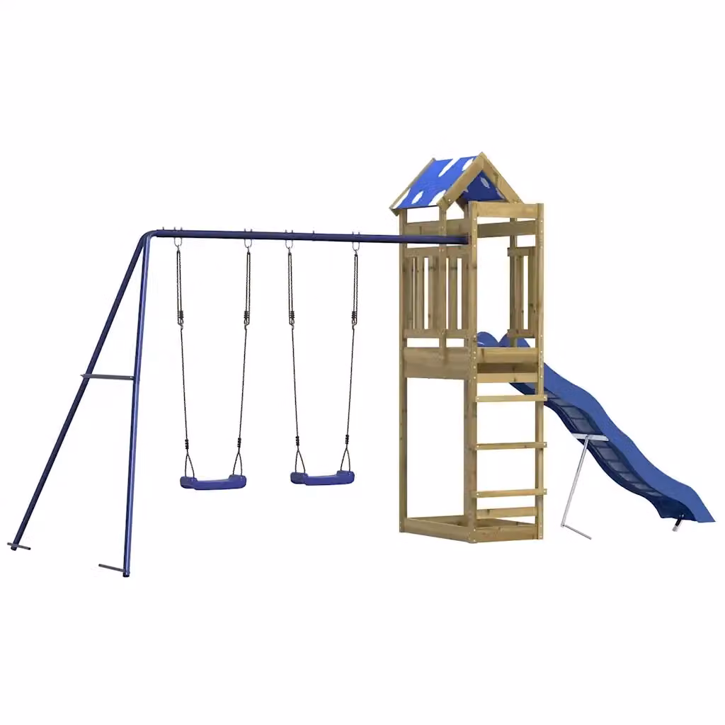 vidaXL Set da Gioco da Esterno in Legno di Pino con Scivolo, Sabbiera e Altalena, Multicolore, L: 492 cm, P: 239 cm, H: 185 cm – 2