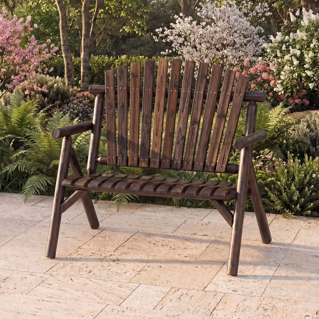 Panca da giardino Adirondack a 2 posti in legno marrone con braccioli e schienale alto – 2