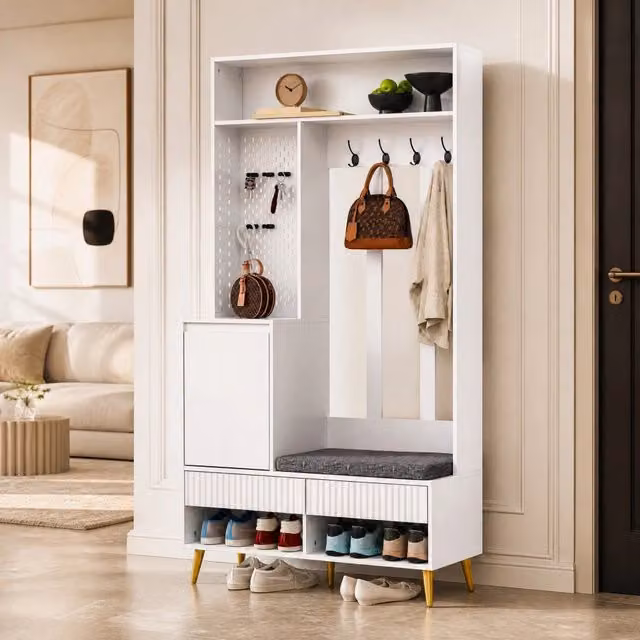 Mobile ingresso REDOM con panca in MDF bianco opaco L: 100 cm, P: 35 cm, H: 180 cm – 1