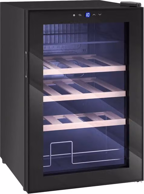 Cantinetta Frigorifero per Vino da 53L con Ripiani Regolabili per 12 Bottiglie e 25 Lattine 43x45x64 cm Nero