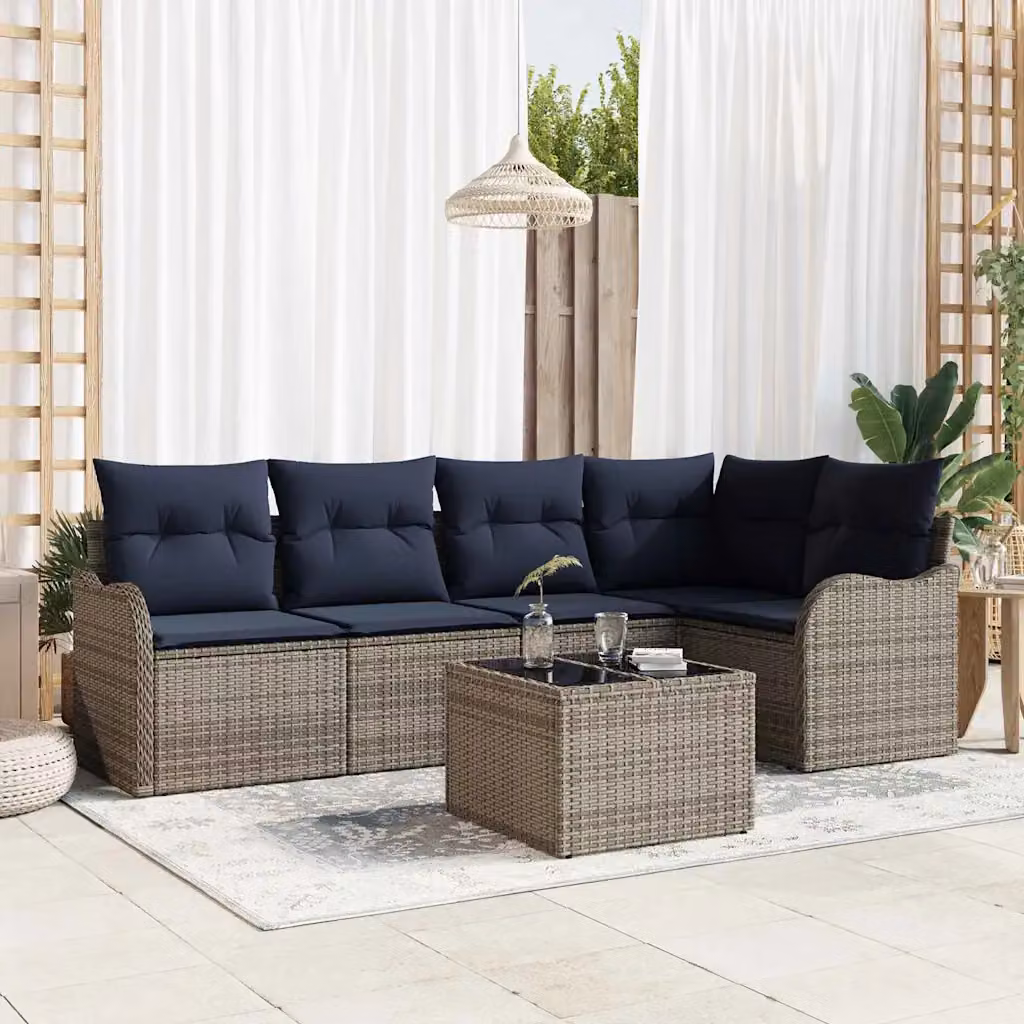 Set Divano da Giardino a L vidaXL in Polyrattan Grigio con Cuscini e Struttura in Acciaio