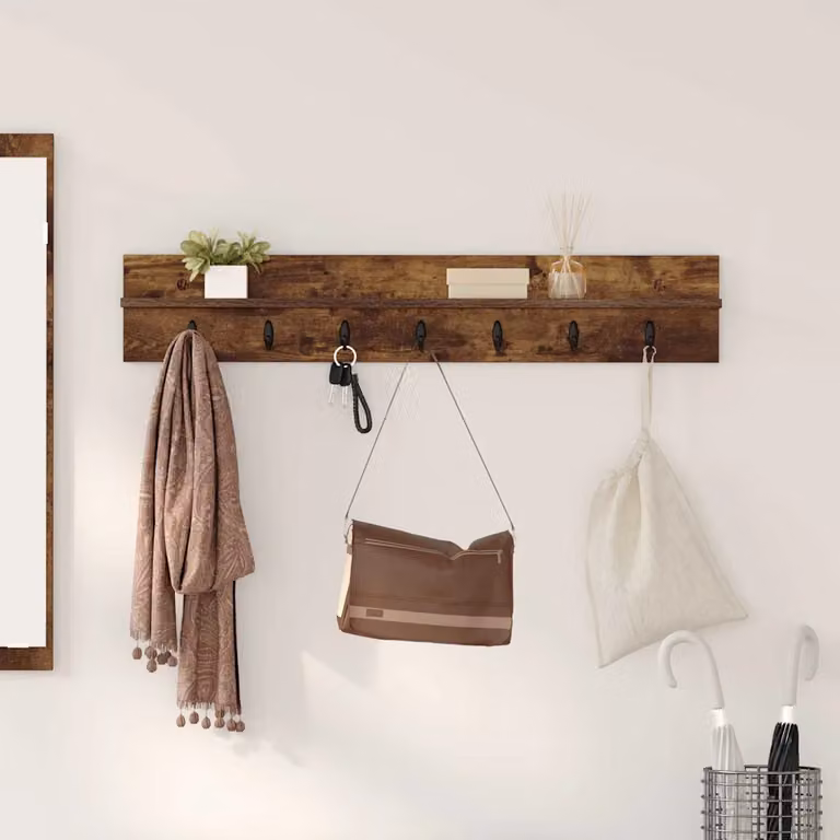 vidaXL Appendiabiti a muro moderno in rovere fumé, L 100 x P 10,5 x H 18 cm